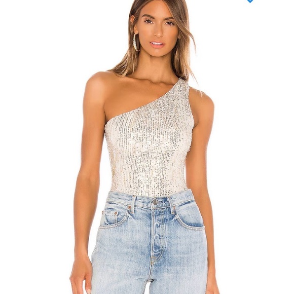 superdown Tops - RED Superdown Sequin One Shoulder Bodysuit Size S Party Night Out NWOT